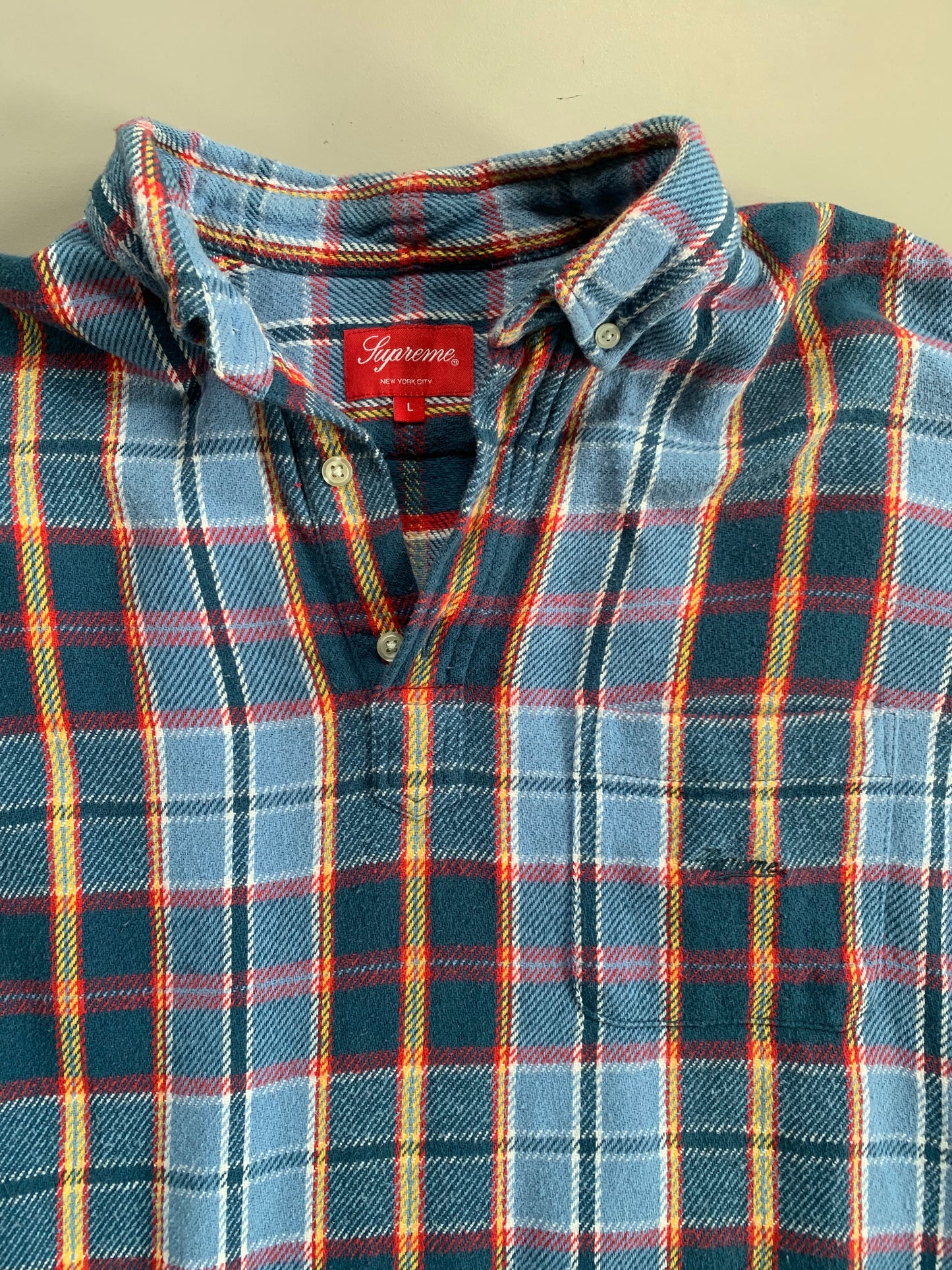 Large Supreme Teal Plaid Button Shirt