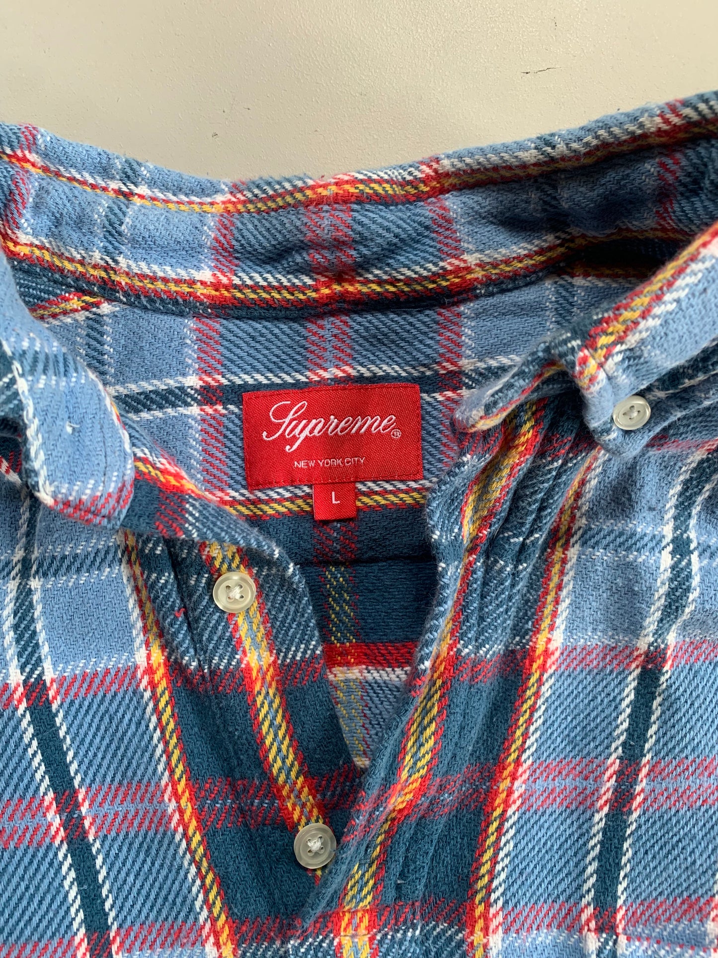 Large Supreme Teal Plaid Button Shirt