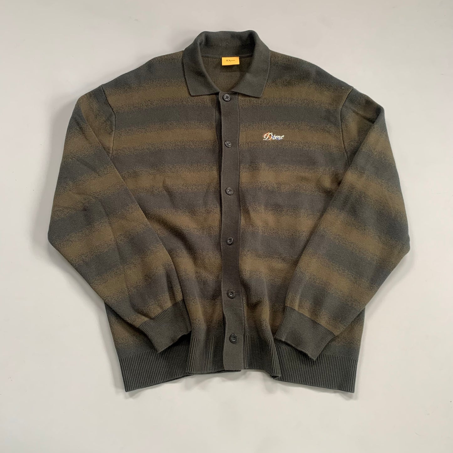 Large Olive Dime Haze Knit Cardigan