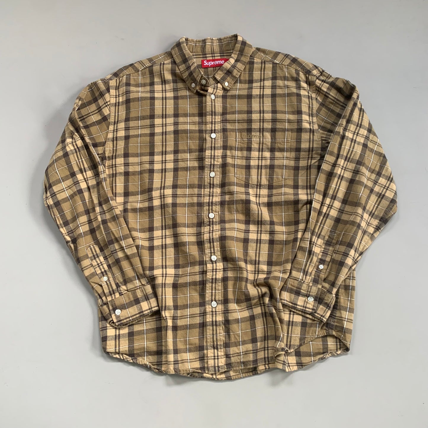 Large Tan Supreme Plaid Button Shirt
