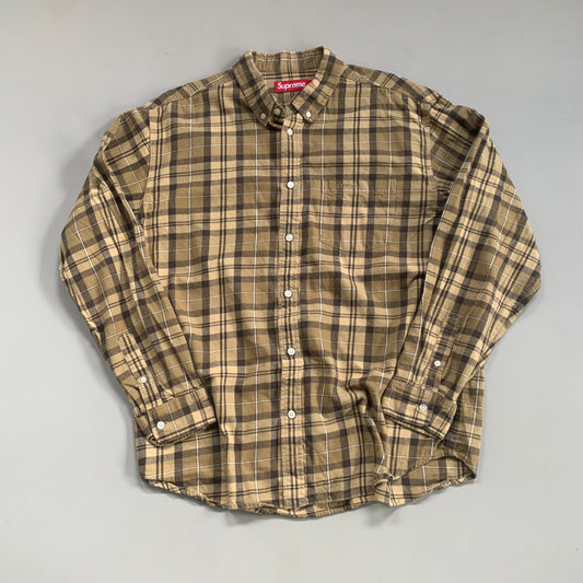 Large Tan Supreme Plaid Button Shirt