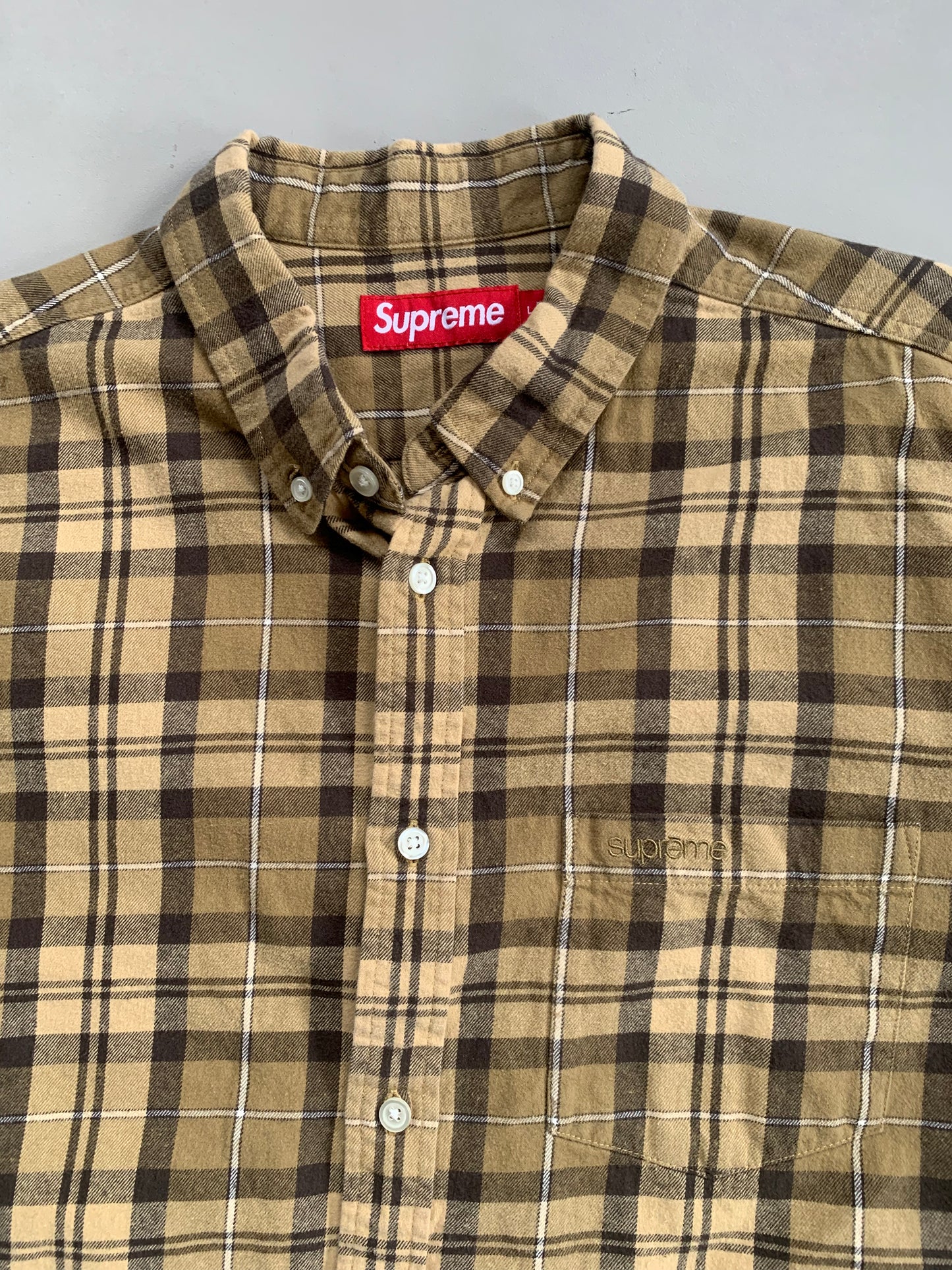 Large Tan Supreme Plaid Button Shirt