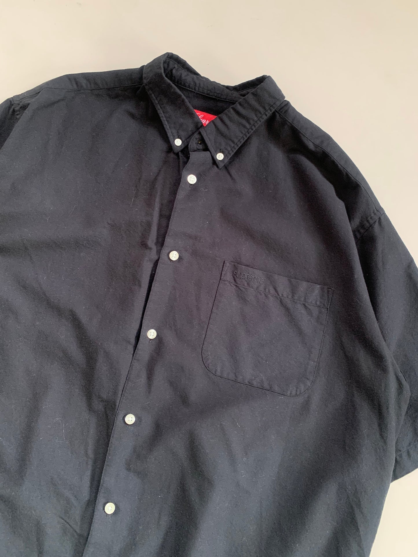 Large Black Supreme Oxford Button Shirt