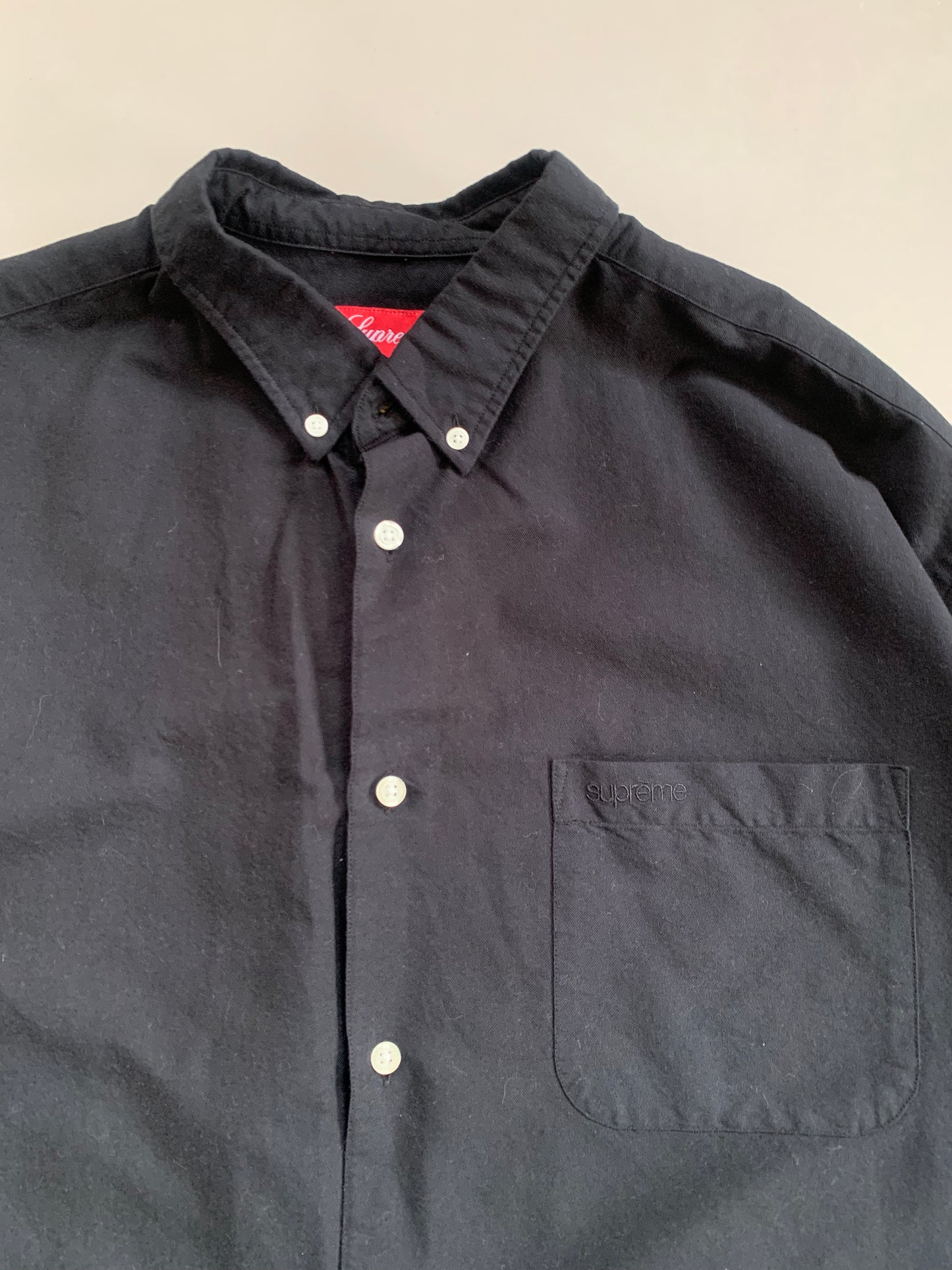 Large Black Supreme Oxford Button Shirt
