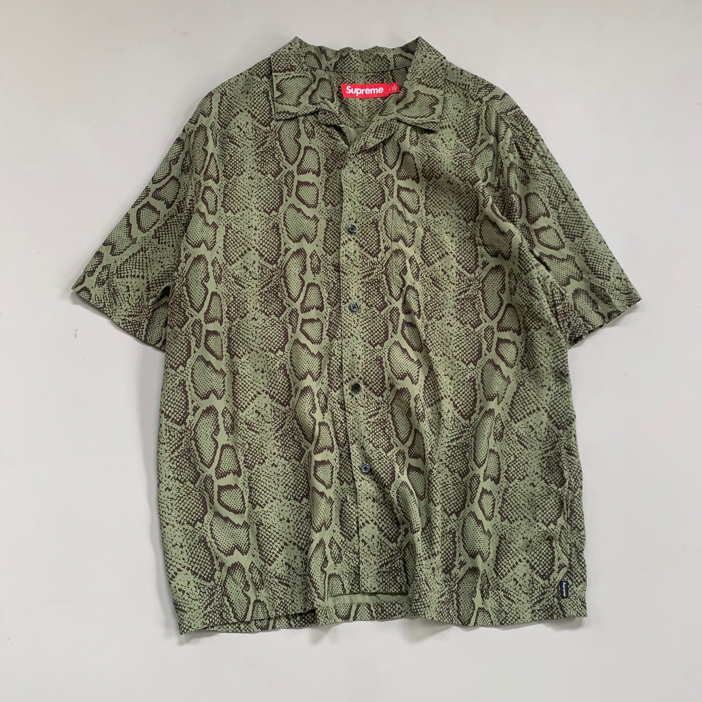 Large Supreme Olive Snake Print Button Shirt
