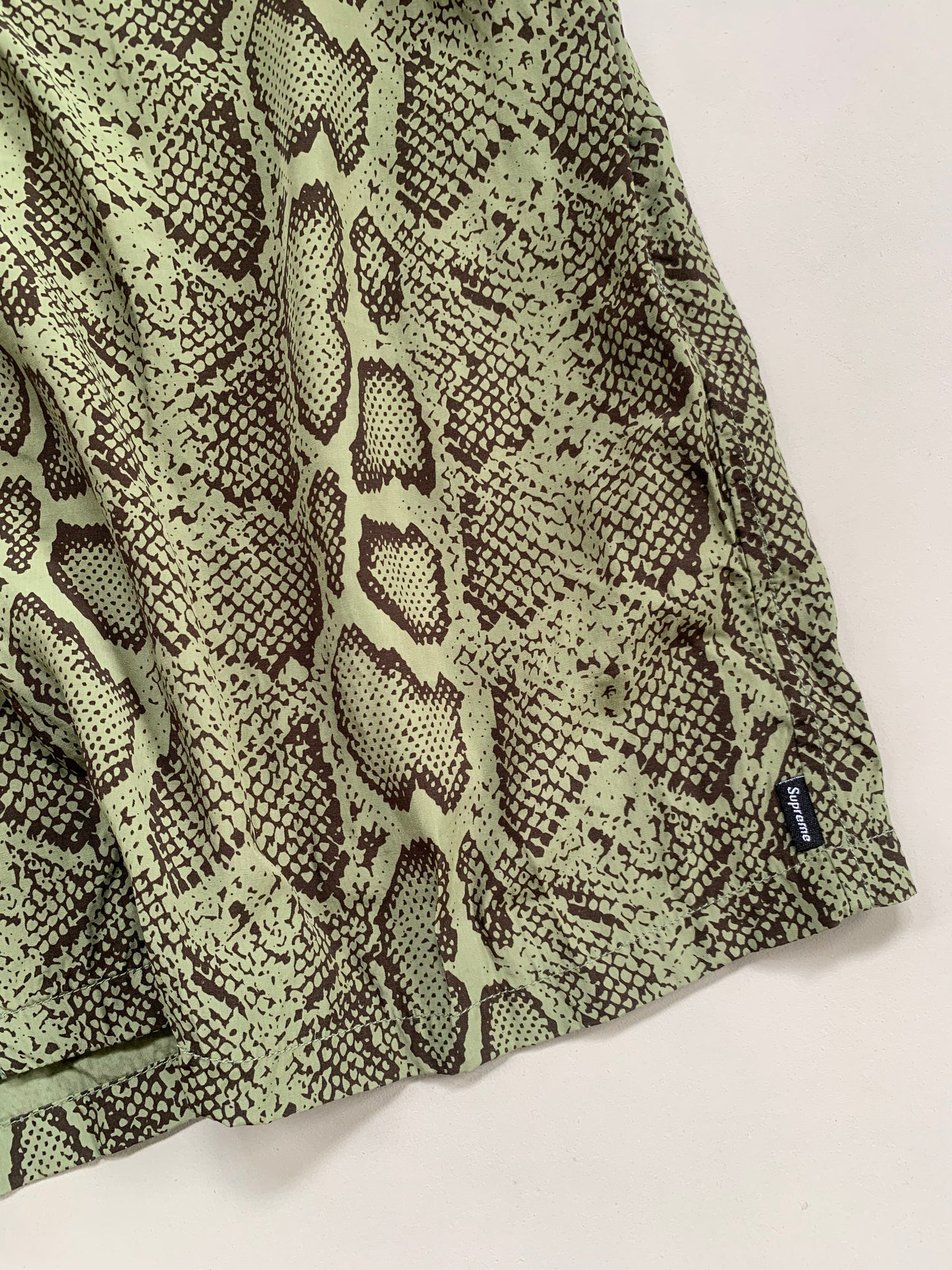 Large Supreme Olive Snake Print Button Shirt