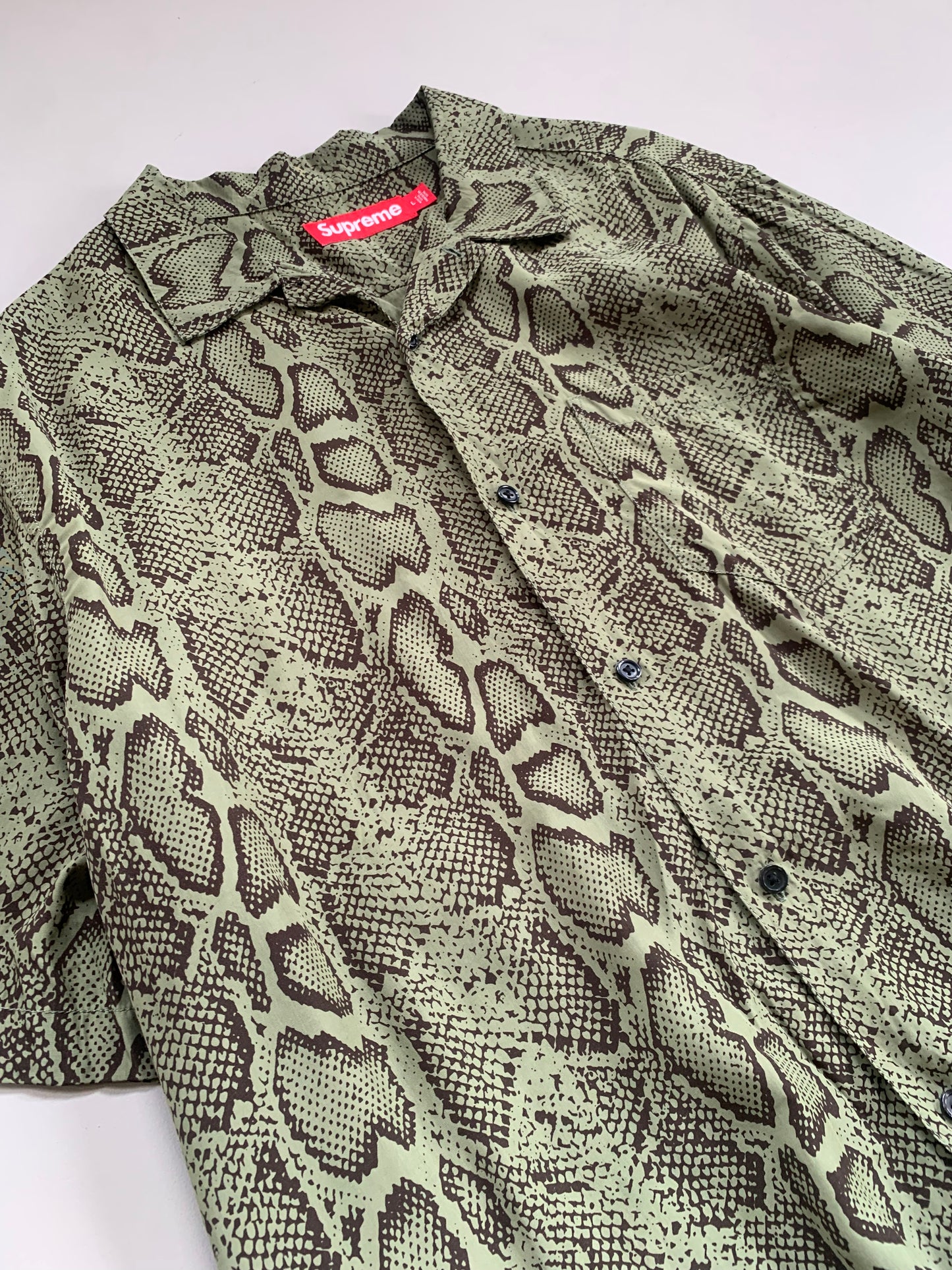 Large Supreme Olive Snake Print Button Shirt