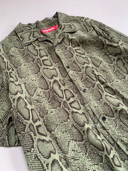 Large Supreme Olive Snake Print Button Shirt