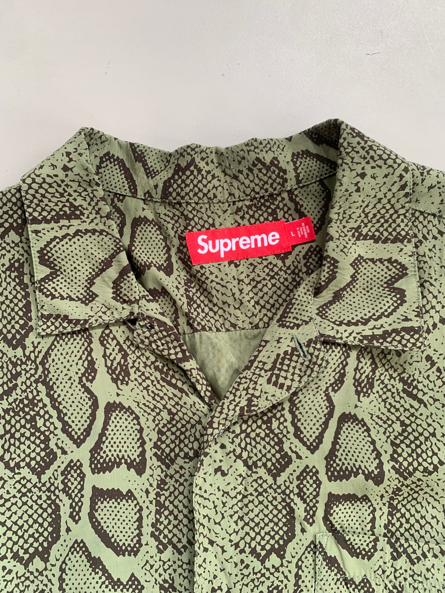 Large Supreme Olive Snake Print Button Shirt