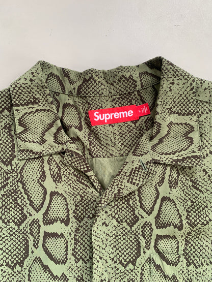 Large Supreme Olive Snake Print Button Shirt