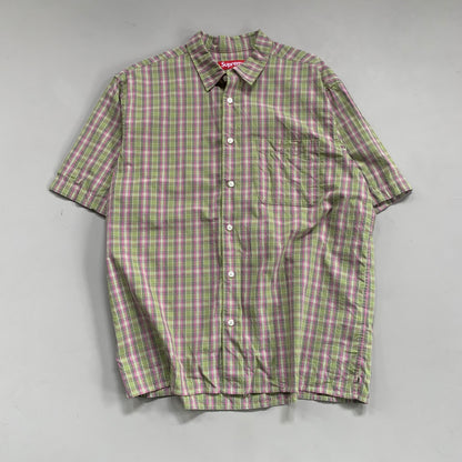 Large Supreme Green/Pink Plaid Button Shirt