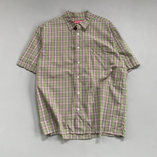 Large Supreme Green/Pink Plaid Button Shirt