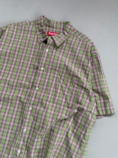 Large Supreme Green/Pink Plaid Button Shirt