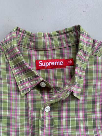 Large Supreme Green/Pink Plaid Button Shirt