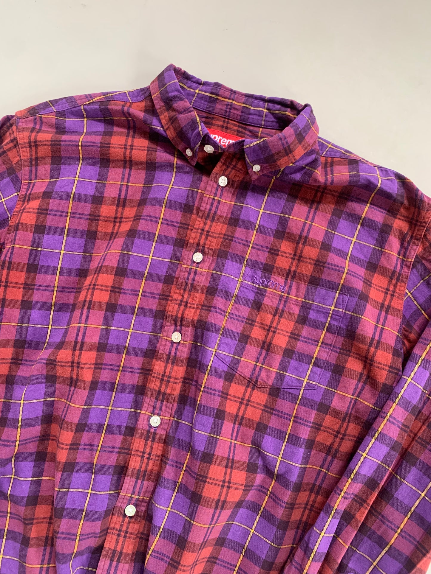 Large Surpeme Purple/Pink Plaid Button Shirt
