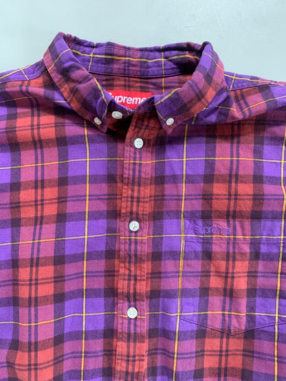 Large Surpeme Purple/Pink Plaid Button Shirt