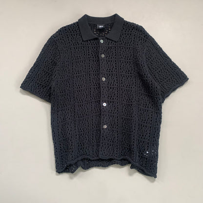 Medium Black Stussy Crochet Collared Shirt