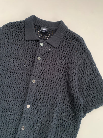 Medium Black Stussy Crochet Collared Shirt