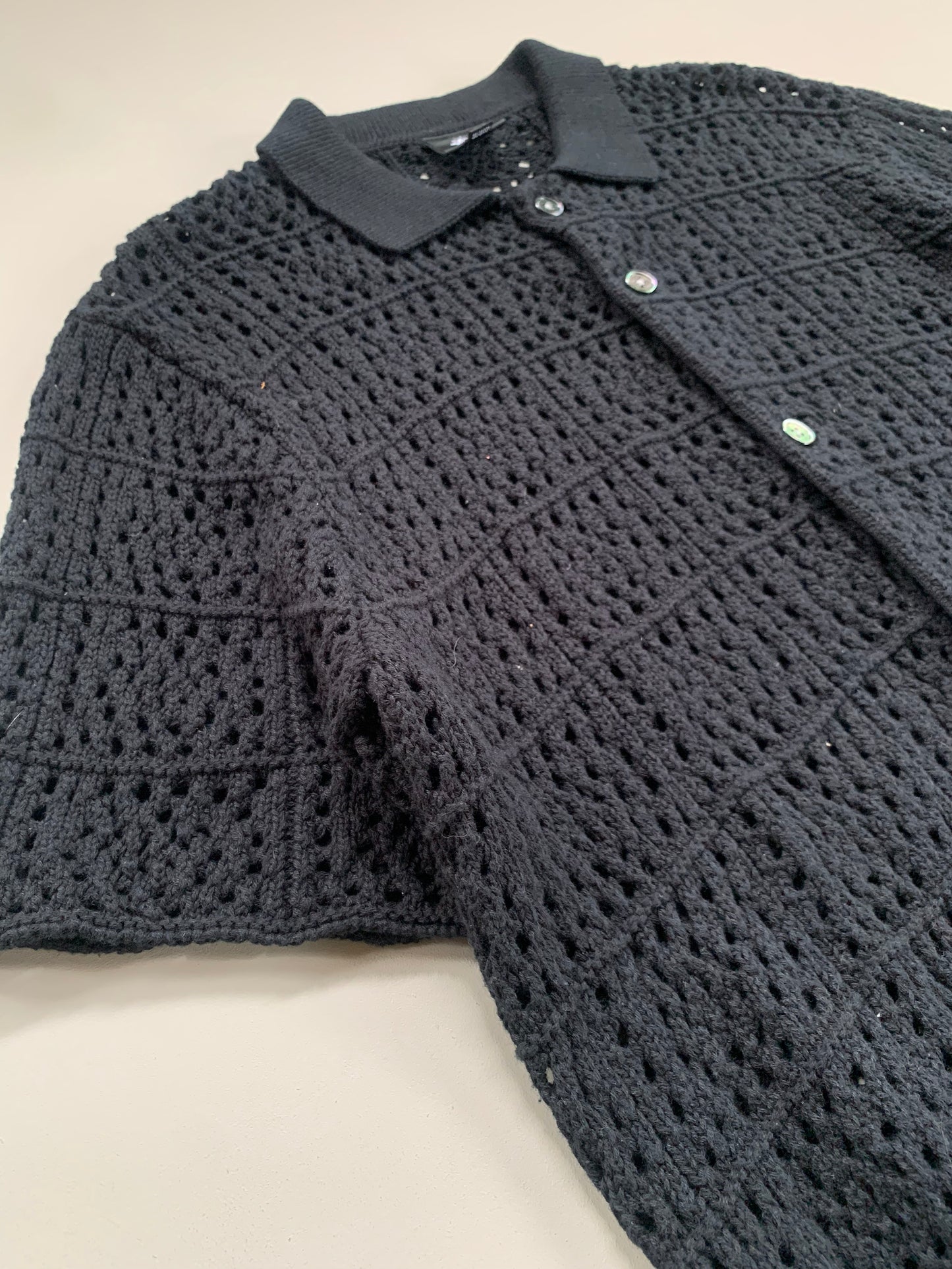 Medium Black Stussy Crochet Collared Shirt