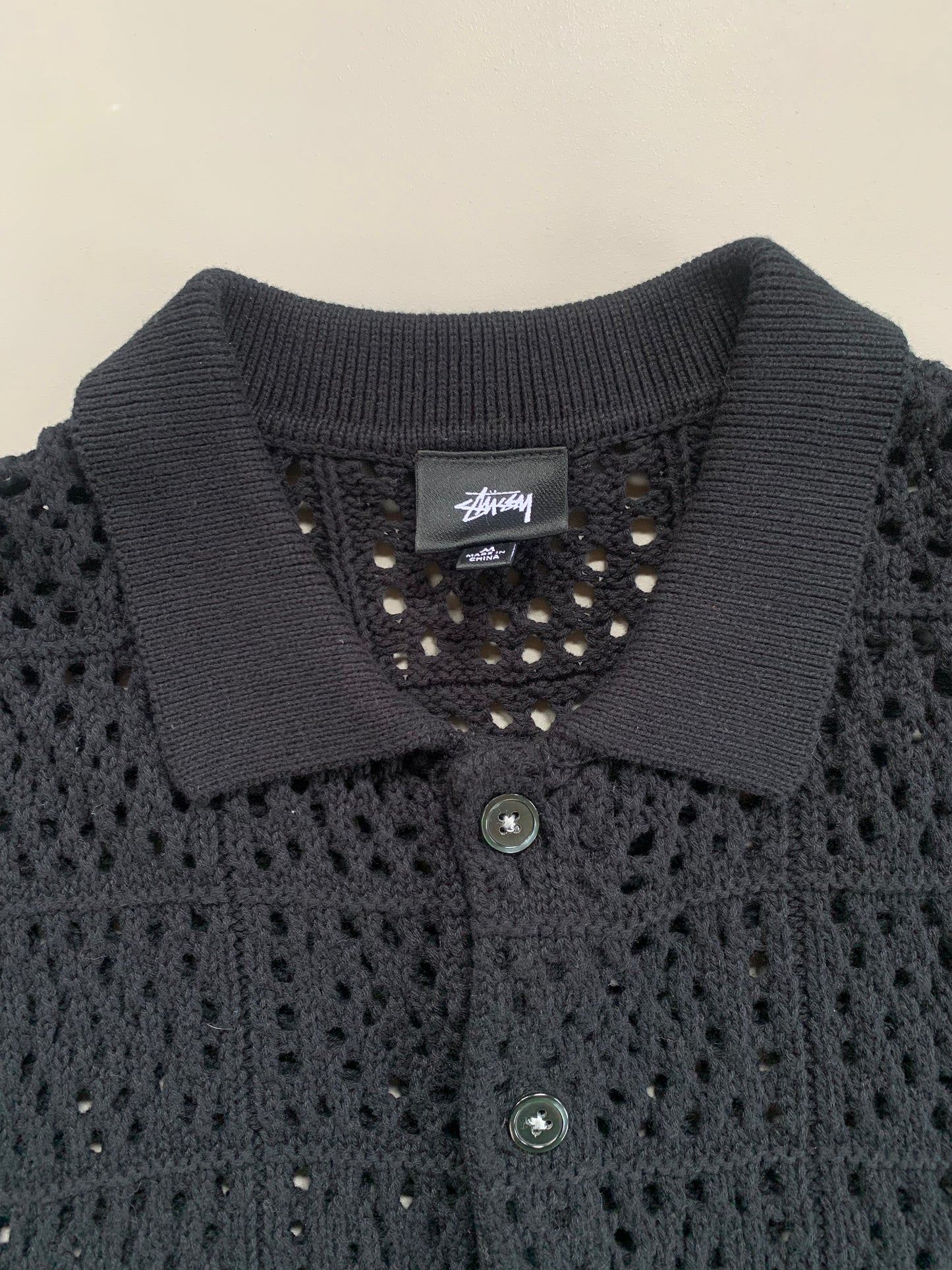 Medium Black Stussy Crochet Collared Shirt
