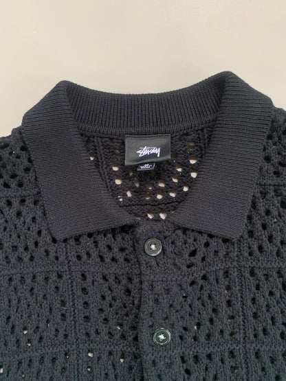 Medium Black Stussy Crochet Collared Shirt