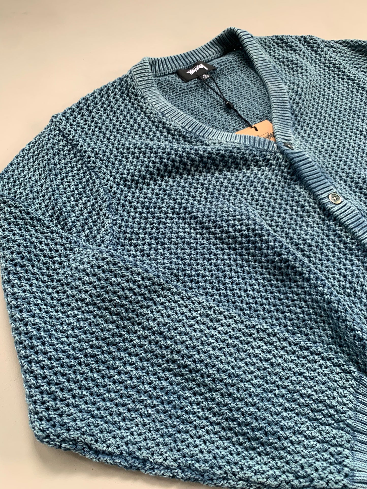 Medium Stussy Blue Loose Gauge Knit Cardigan