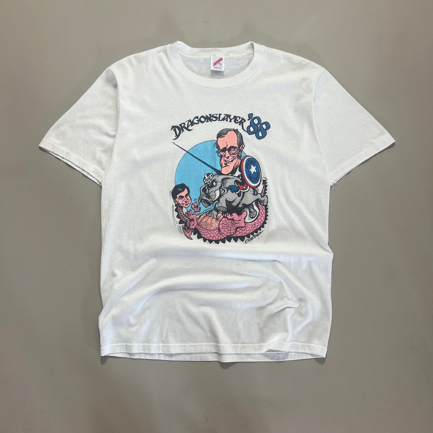XL 1988 George Bush Dragonslayer Political T-shirt