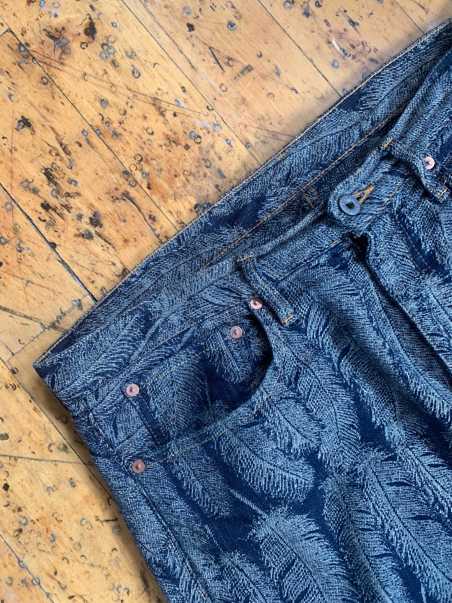 39w Kapital Brand Feather Denim Shorts