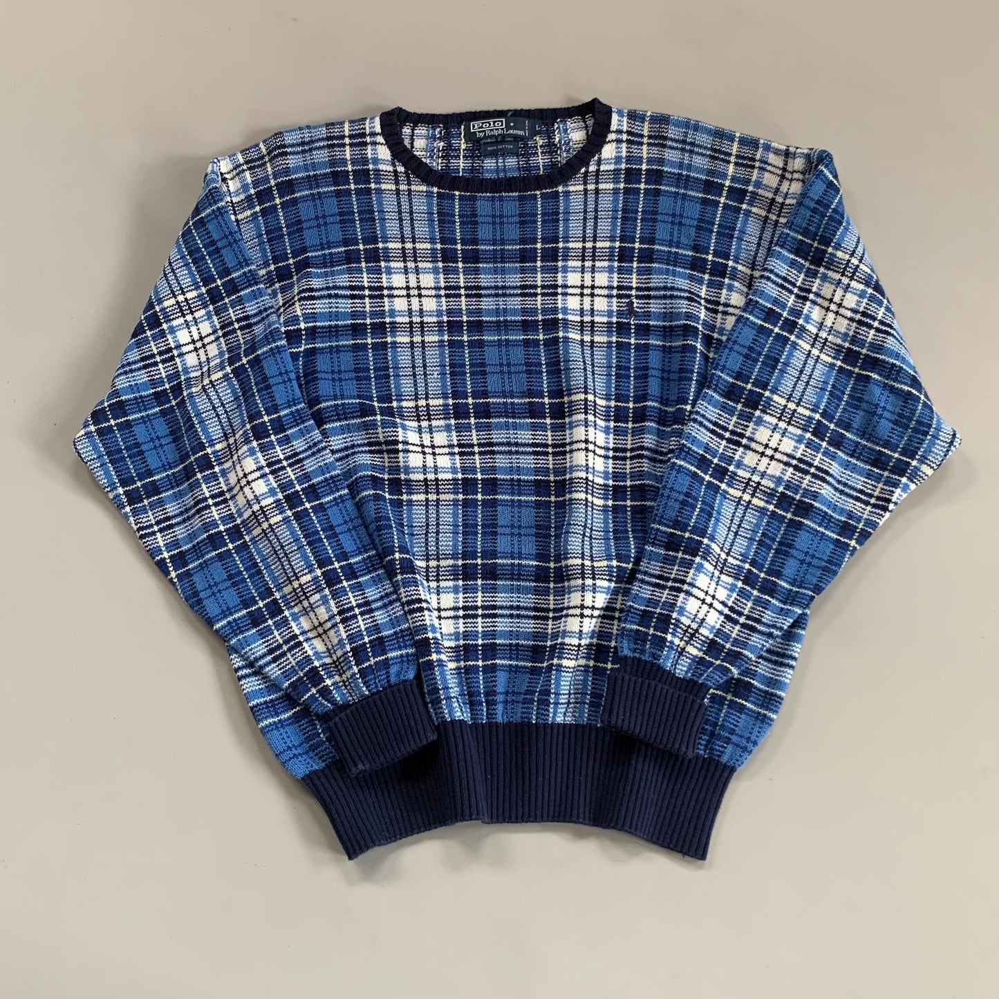 Large 90s Polo Ralph Lauren Plaid Knit Sweater