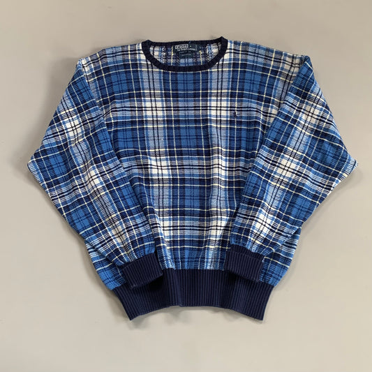 Large 90s Polo Ralph Lauren Plaid Knit Sweater
