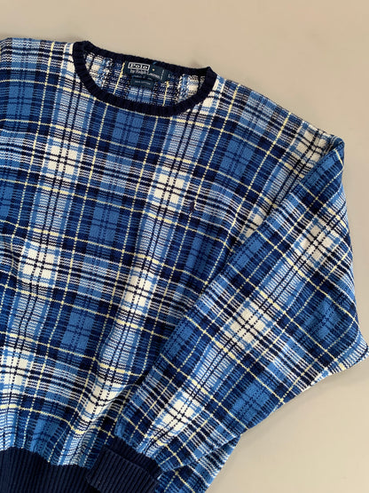 Large 90s Polo Ralph Lauren Plaid Knit Sweater