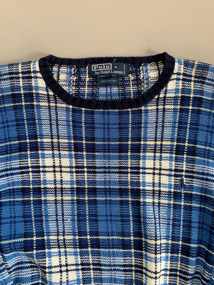 Large 90s Polo Ralph Lauren Plaid Knit Sweater