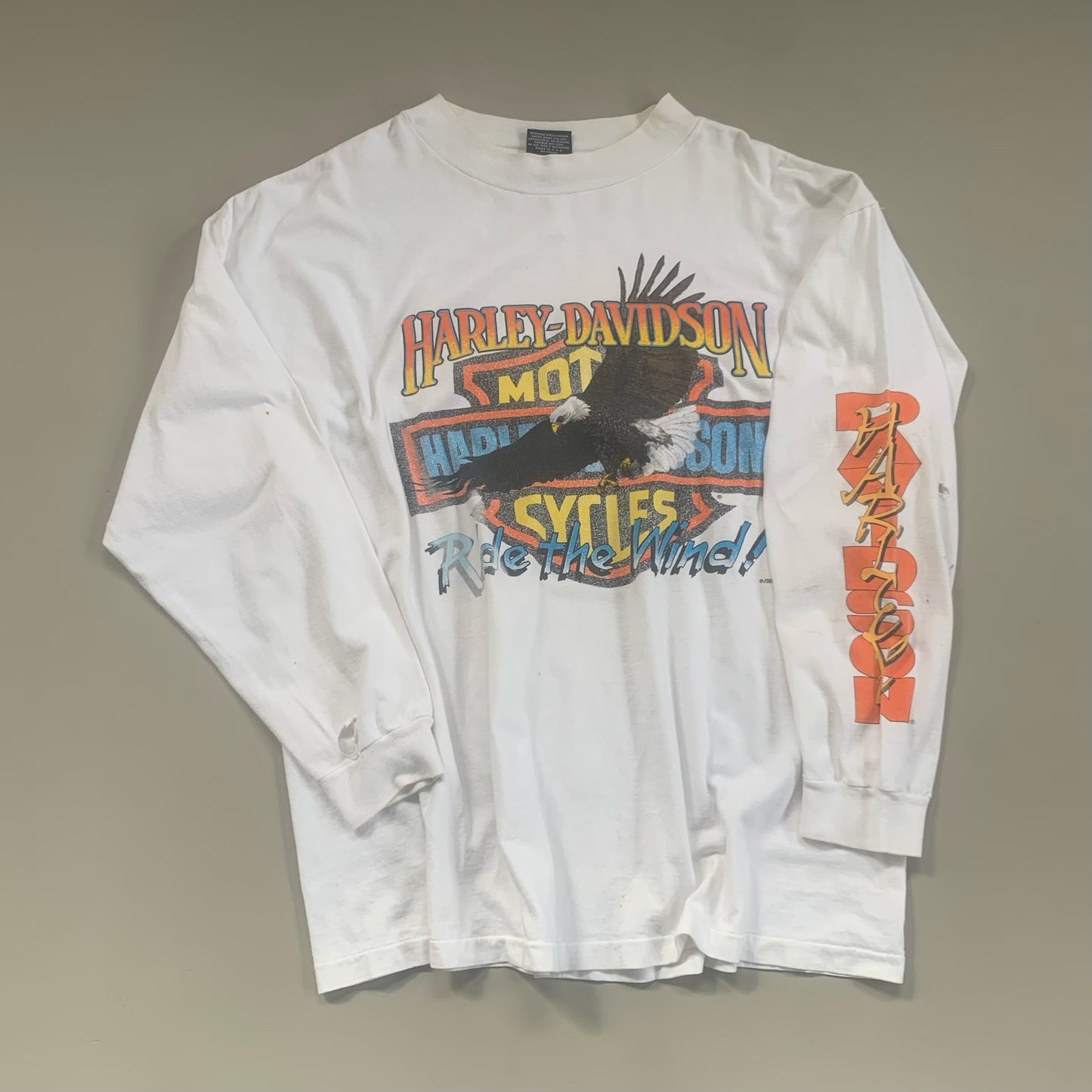 XL 1990 Distressed Harley Davidson Ride the Wind T-shirt