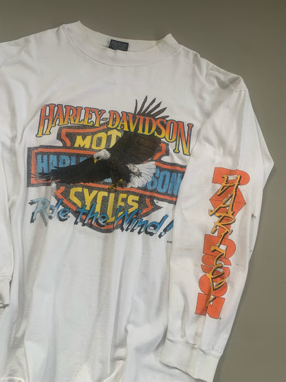 XL 1990 Distressed Harley Davidson Ride the Wind T-shirt