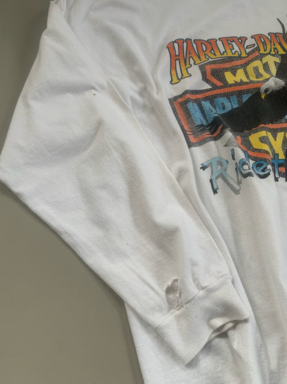 XL 1990 Distressed Harley Davidson Ride the Wind T-shirt