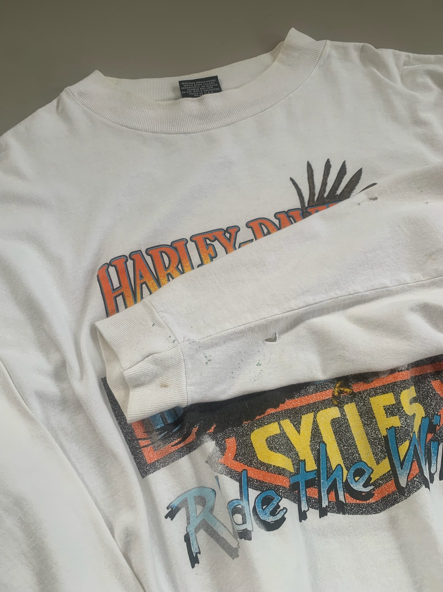 XL 1990 Distressed Harley Davidson Ride the Wind T-shirt