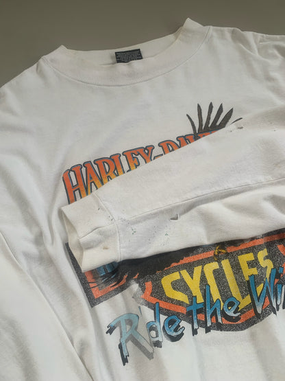 XL 1990 Distressed Harley Davidson Ride the Wind T-shirt