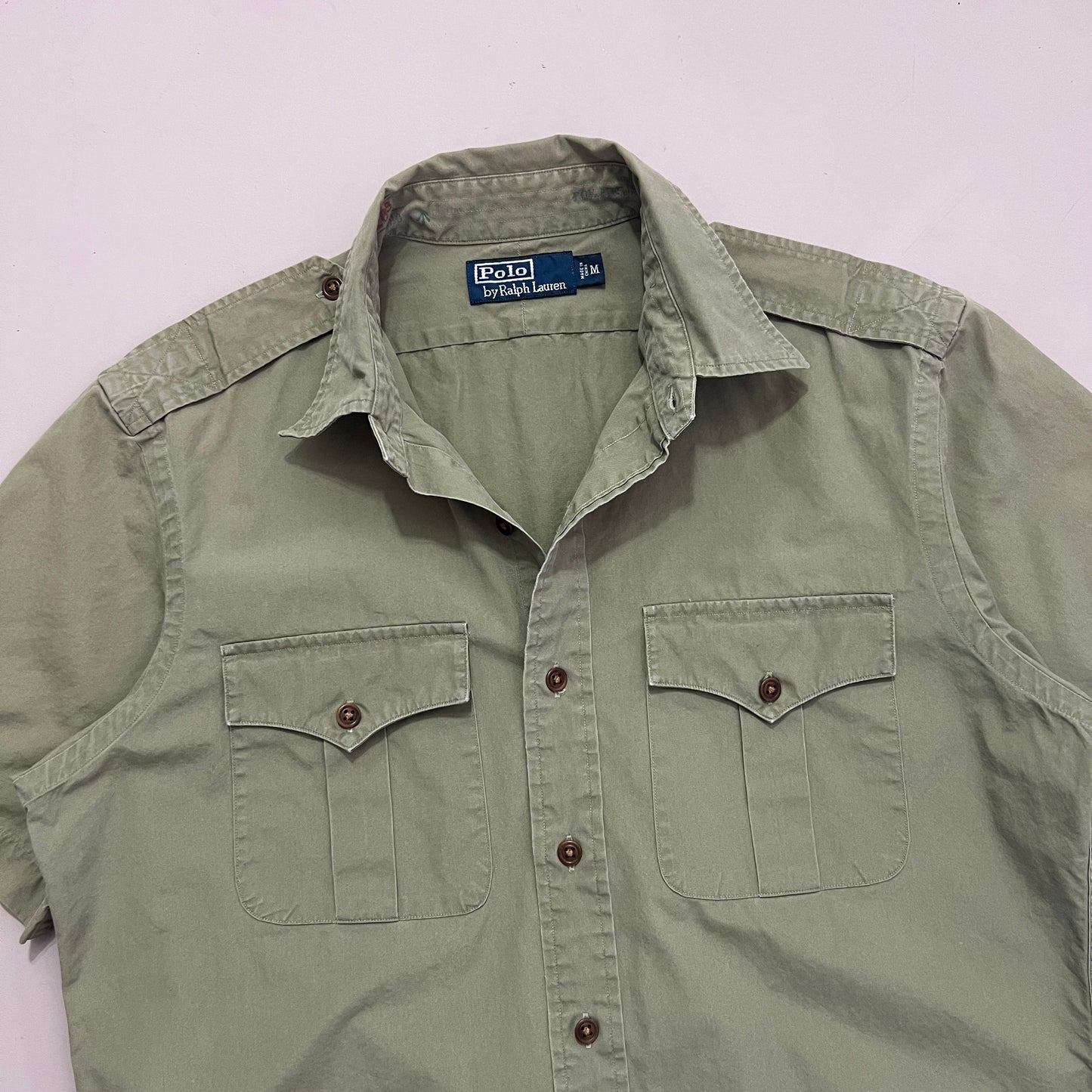 Medium 1990s Olive Polo Ralph Lauren Safari Button Shirt