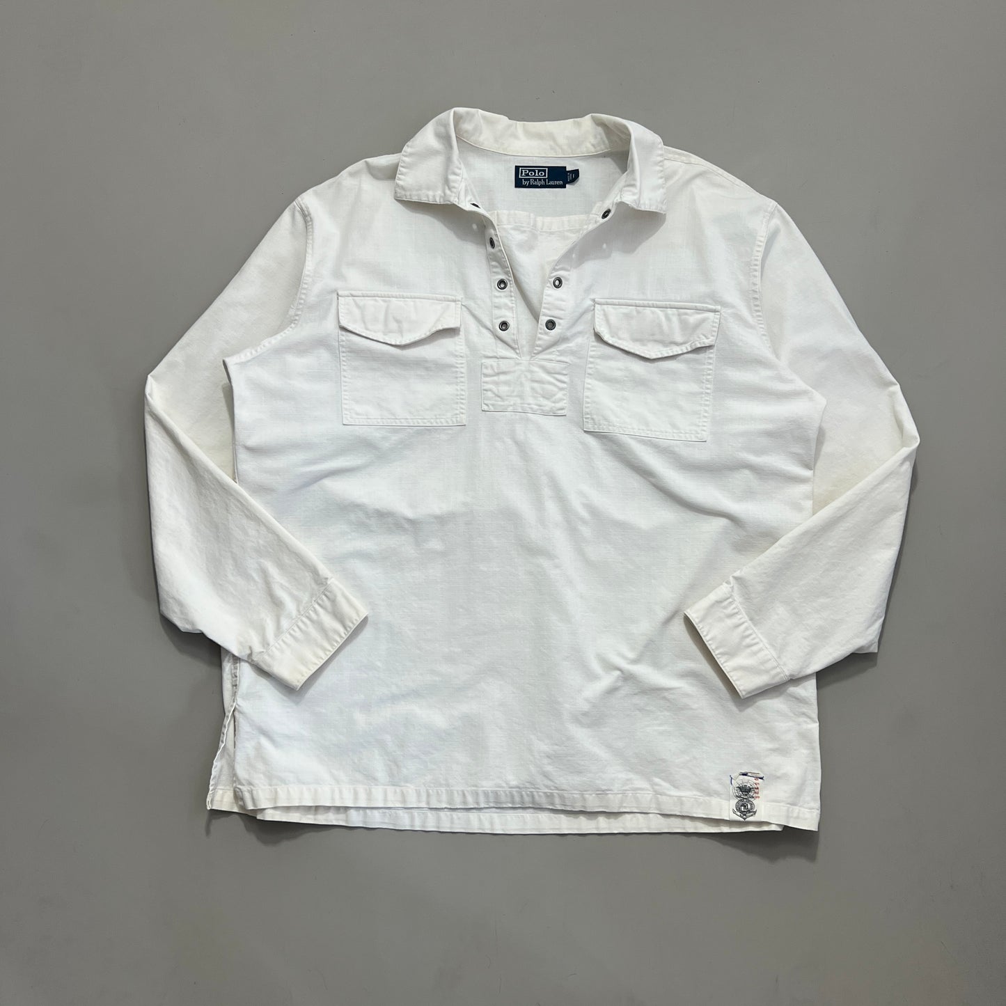 Large 1990s White Polo Ralph Lauren Naval Skipper Shirt