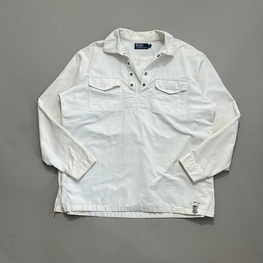 Large 1990s White Polo Ralph Lauren Naval Skipper Shirt