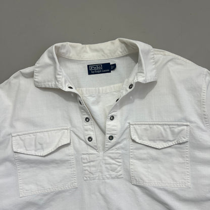 Large 1990s White Polo Ralph Lauren Naval Skipper Shirt