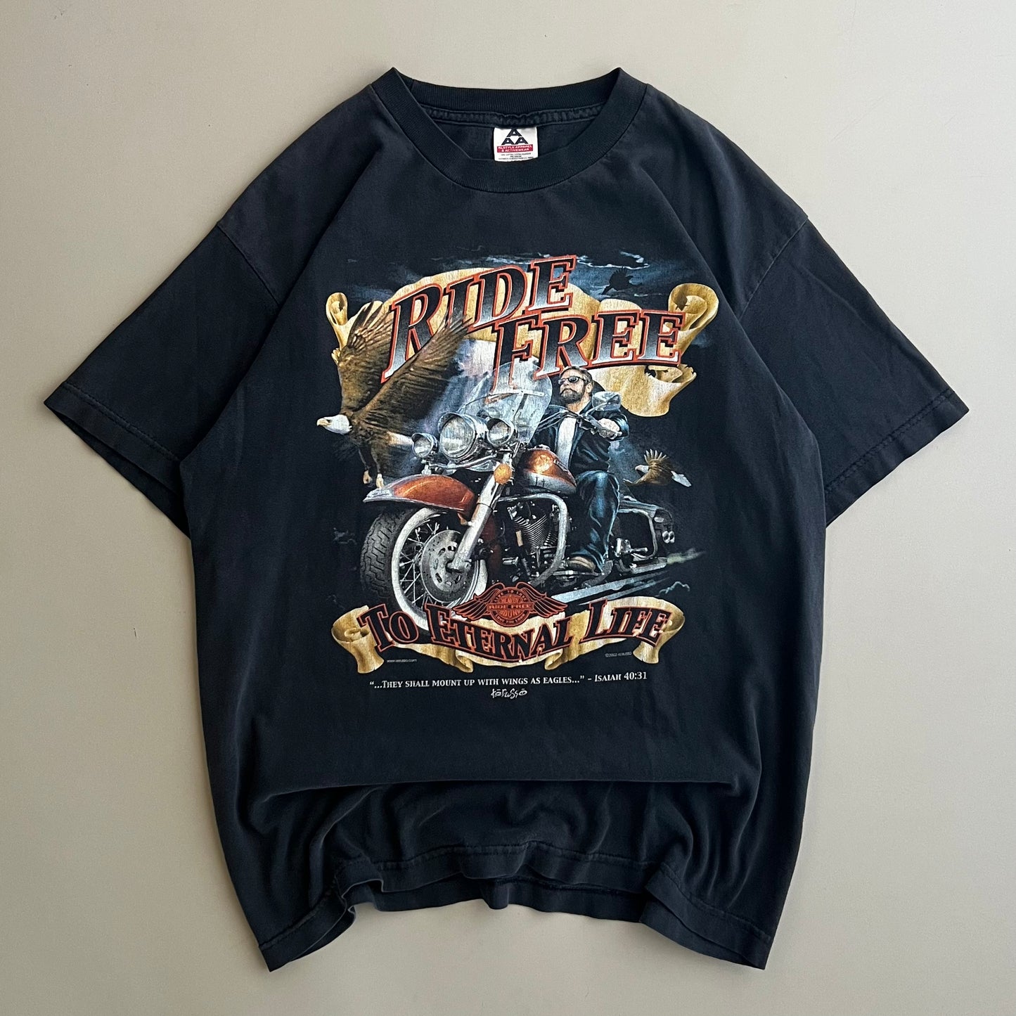 Large 2000 Ride Free to the Eternal Life Jesus Biker T-shirt