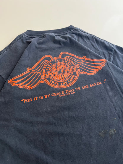 Large 2000 Ride Free to the Eternal Life Jesus Biker T-shirt