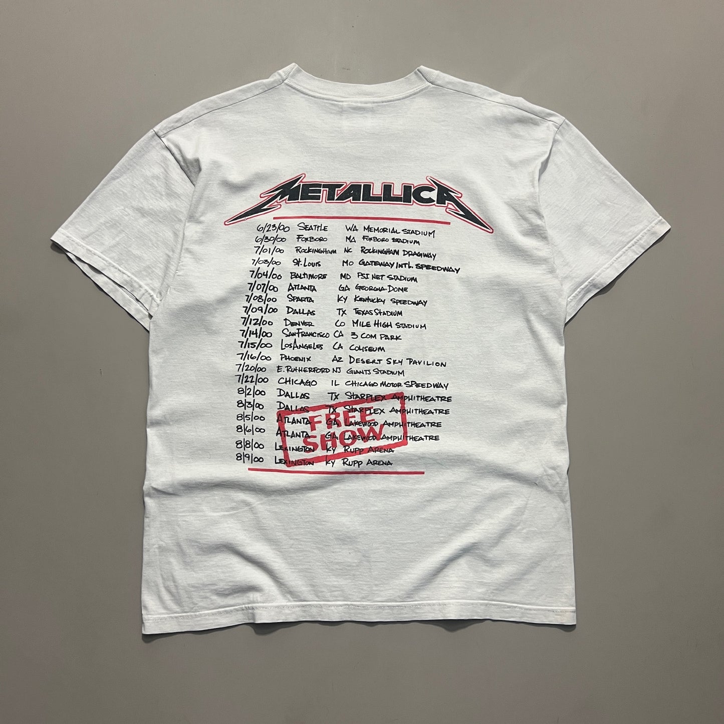Large 2000 Metallica Free Show Tour T-shirt