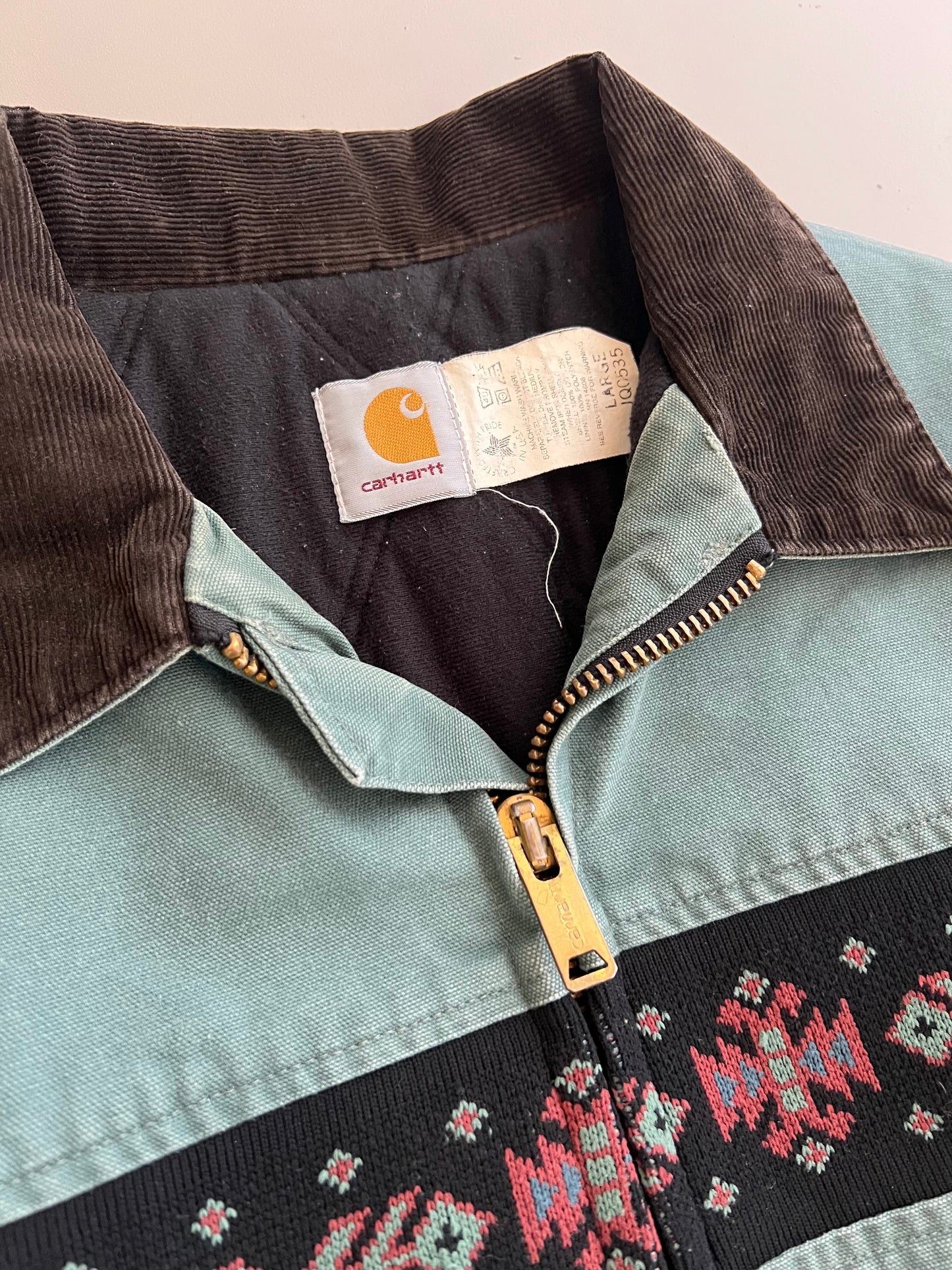 Large 90s Faded Green Carhartt Aztec Jacket