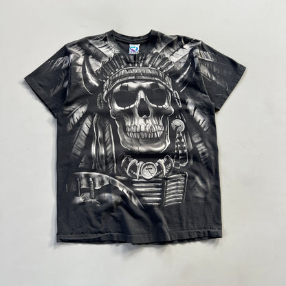XL 1997 Distressed Tribal Skull Liquid Blue T-shirt