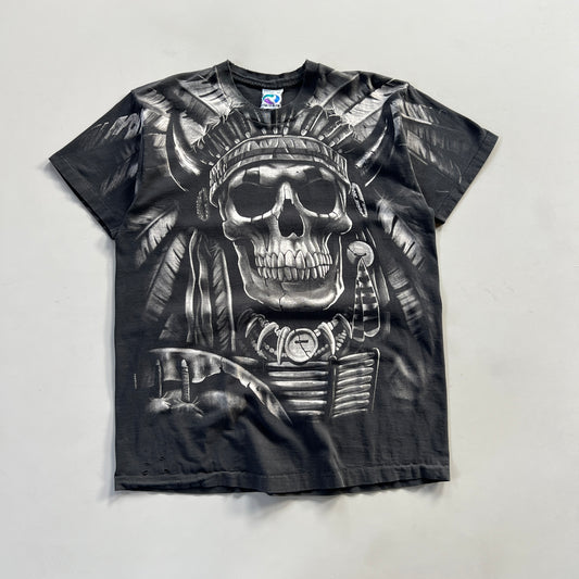 XL 1997 Distressed Tribal Skull Liquid Blue T-shirt
