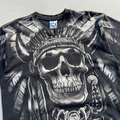 XL 1997 Distressed Tribal Skull Liquid Blue T-shirt