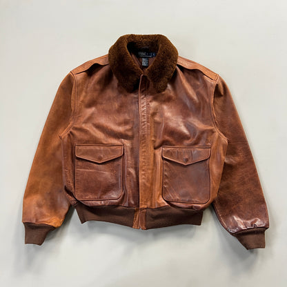 Large 1990s Polo Ralph Lauren Grizzly Leather Aviation Jacket