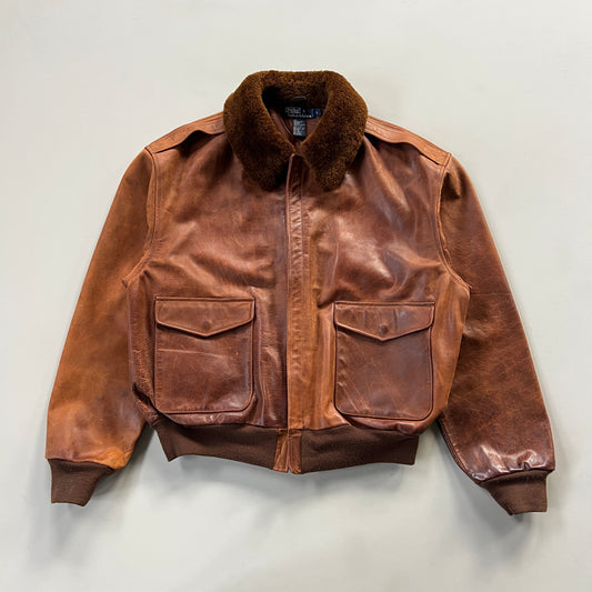 Large 1990s Polo Ralph Lauren Grizzly Leather Aviation Jacket